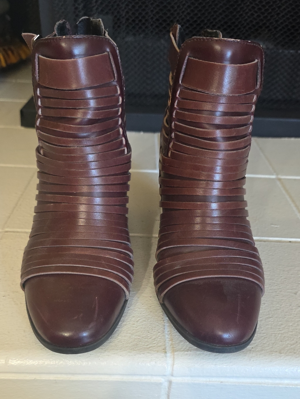 Circus By Sam Edelman Women's Burgundy Leather Strappy Ankle Boots